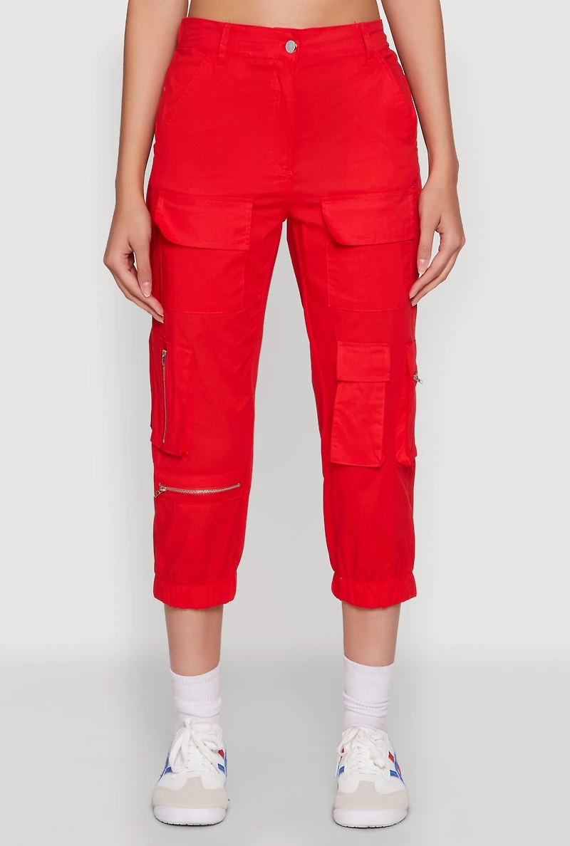 Womens Zip Detail Capri Cargo Pants, Red, Size S