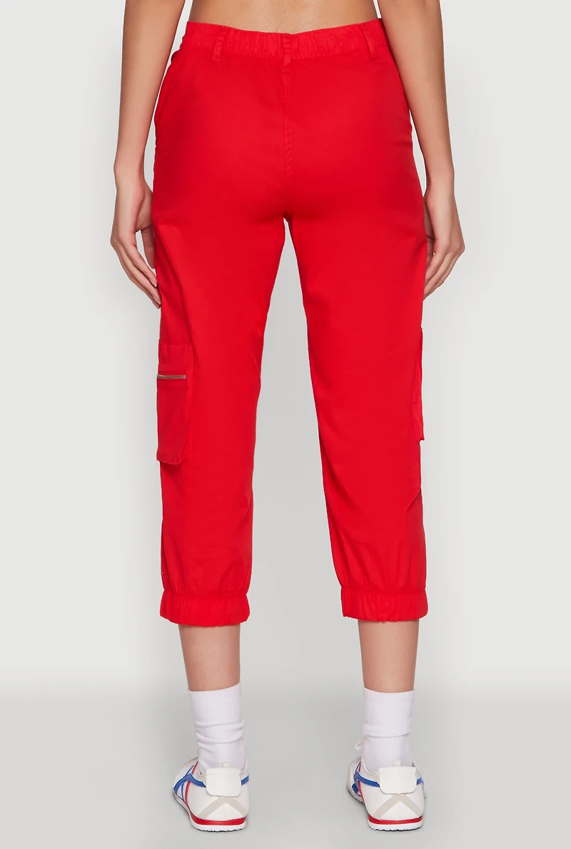 Womens Zip Detail Capri Cargo Pants, Red, Size S