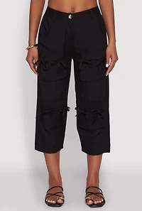 Womens Bow Cargo Pocket Capri Pants, Black, Size S