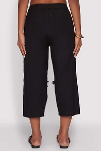 Womens Bow Cargo Pocket Capri Pants, Black, Size S