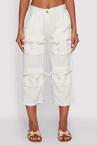 Womens Bow Cargo Pocket Capri Pants, White, Size L