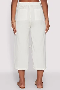 Womens Bow Cargo Pocket Capri Pants, White, Size L