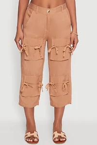 Womens Bow Cargo Pocket Capri Pants,