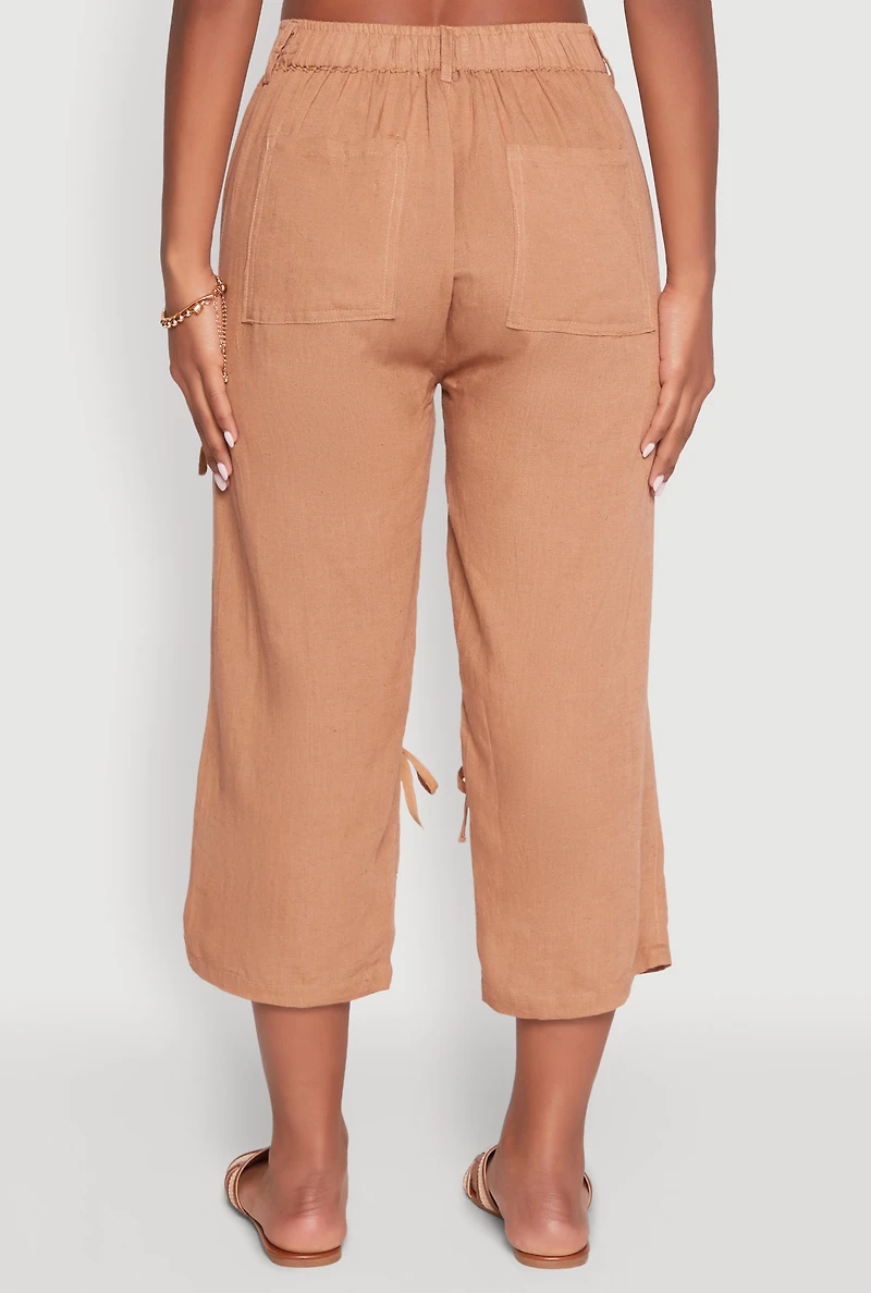 Womens Bow Cargo Pocket Capri Pants,