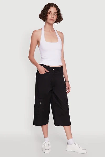 Womens Wide Leg Cargo Pocket Capris Pants,