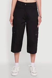 Womens Wide Leg Cargo Pocket Capris Pants, S