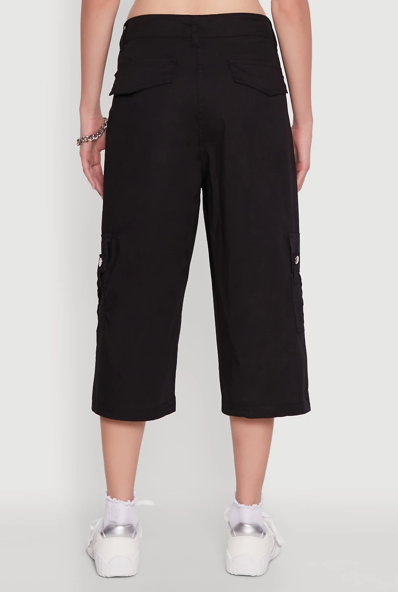 Womens Wide Leg Cargo Pocket Capris Pants, S