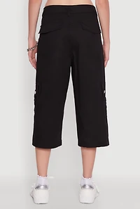 Womens Wide Leg Cargo Pocket Capris Pants, S