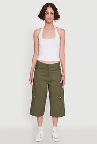 Womens Wide Leg Cargo Pocket Capris Pants,