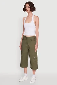 Womens Wide Leg Cargo Pocket Capris Pants,