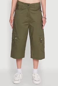 Womens Wide Leg Cargo Pocket Capris Pants,