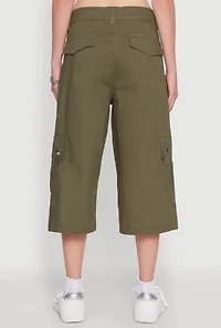 Womens Wide Leg Cargo Pocket Capris Pants,