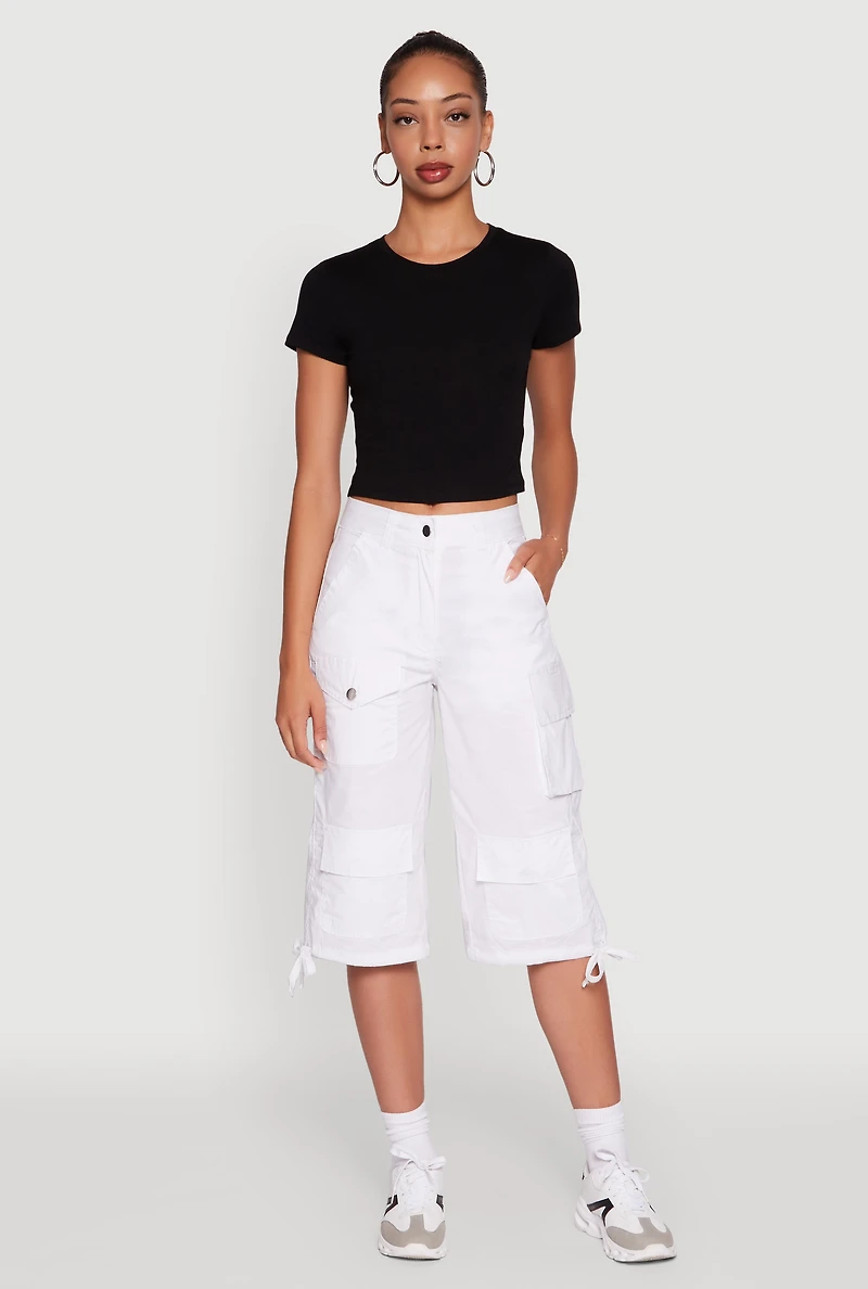Trendy Cargo Pocket Drawstring Hem Capris Pants