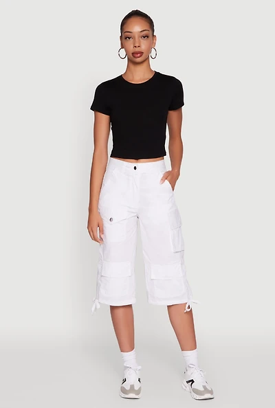 Trendy Cargo Pocket Drawstring Hem Capris Pants