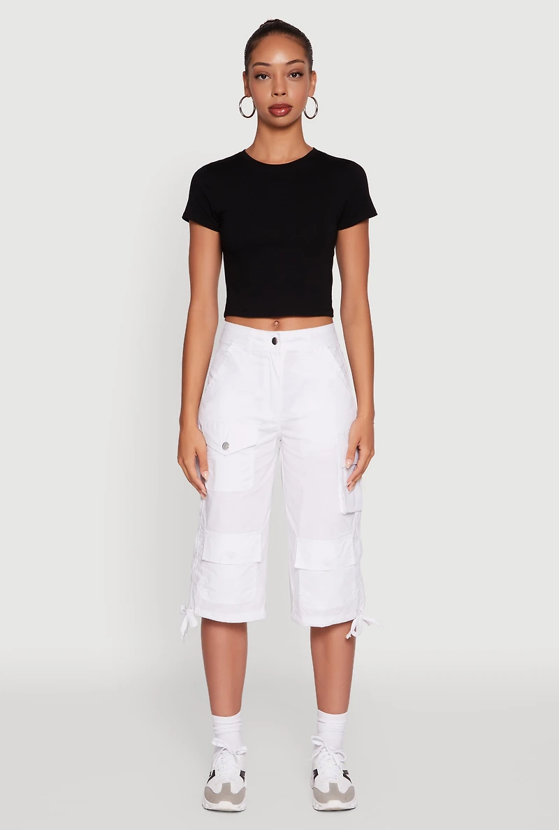 Trendy Cargo Pocket Drawstring Hem Capris Pants