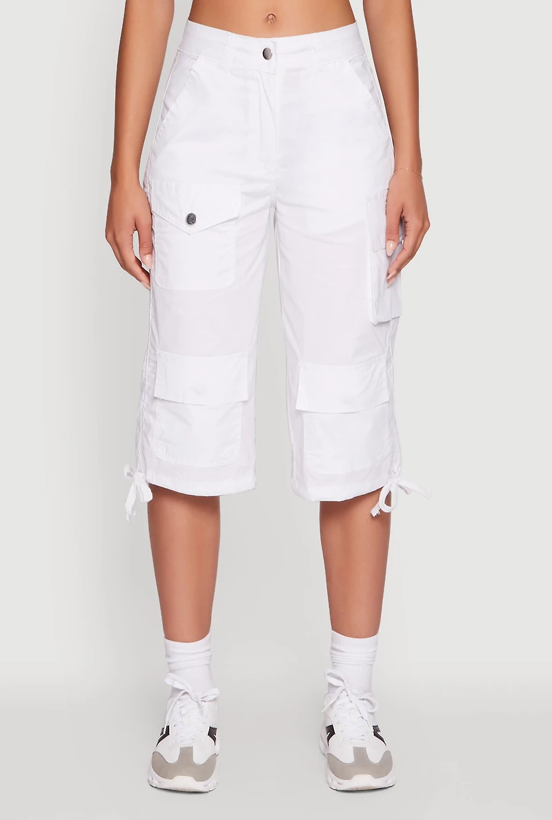 Trendy Cargo Pocket Drawstring Hem Capris Pants