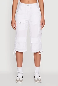 Trendy Cargo Pocket Drawstring Hem Capris Pants