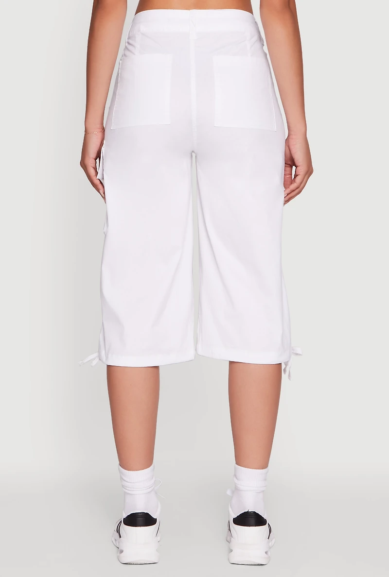 Trendy Cargo Pocket Drawstring Hem Capris Pants