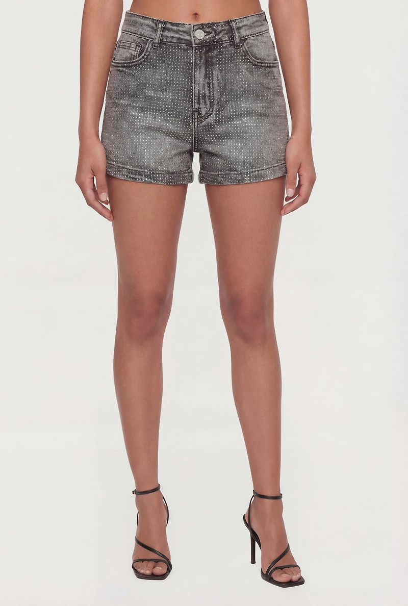 Rhinestone Studded Denim Shorts