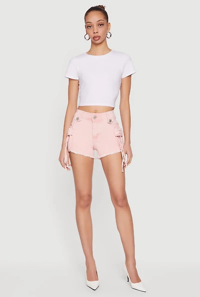 VIP Mineral Wash Denim Frayed Hem Cargo Shorts