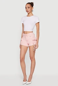 VIP Mineral Wash Denim Frayed Hem Cargo Shorts