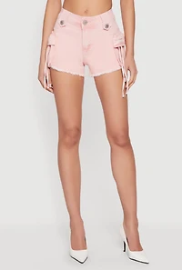 VIP Mineral Wash Denim Frayed Hem Cargo Shorts