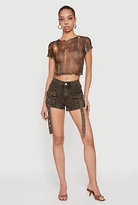 VIP Denim Grommet Strap Detail Cargo Shorts