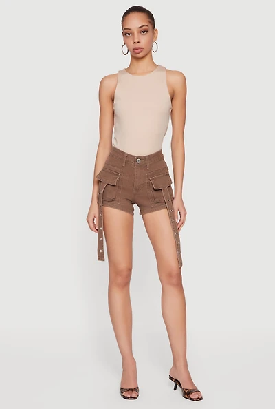 VIP Denim Grommet Strap Detail Cargo Shorts