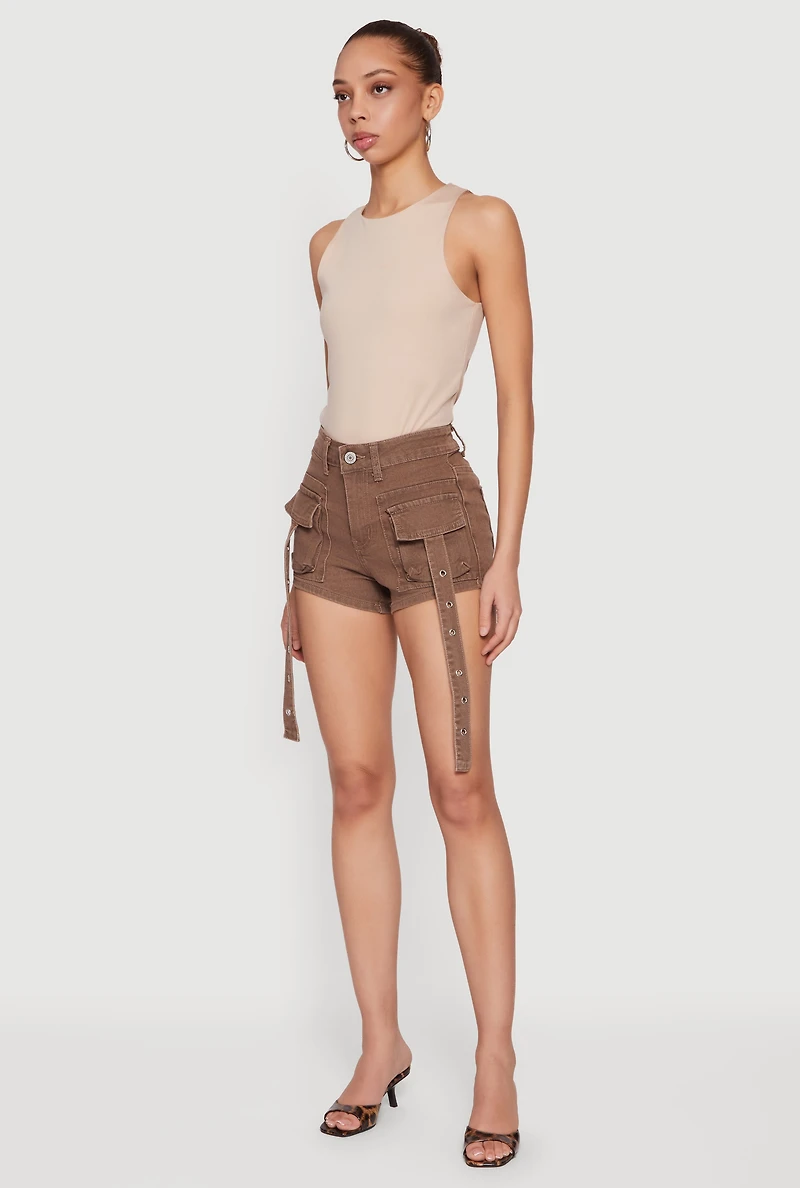 VIP Denim Grommet Strap Detail Cargo Shorts