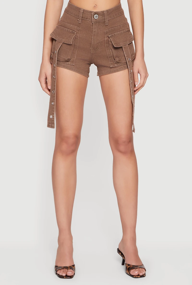 VIP Denim Grommet Strap Detail Cargo Shorts