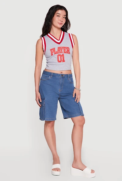 Denim Cargo Pocket Bermuda Shorts