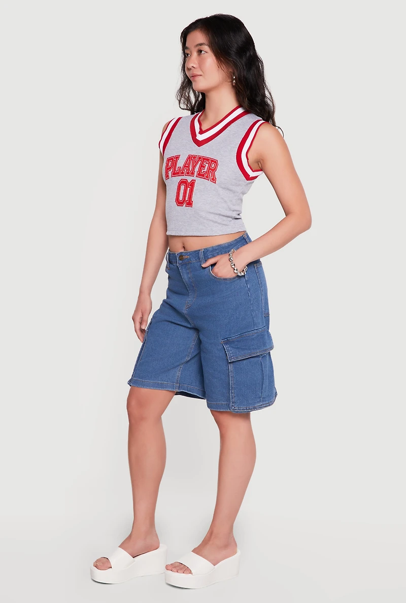 Denim Cargo Pocket Bermuda Shorts