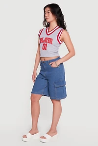 Denim Cargo Pocket Bermuda Shorts