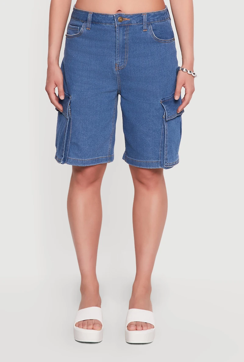 Denim Cargo Pocket Bermuda Shorts