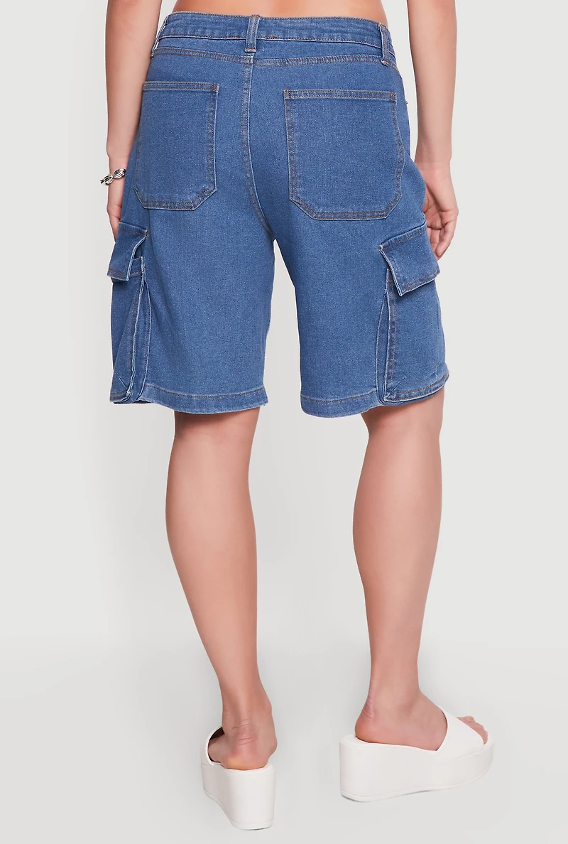 Denim Cargo Pocket Bermuda Shorts