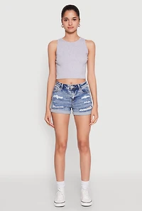 Womens WAX Distressed Fixed Cuff Denim Shorts, Blue, Size S
