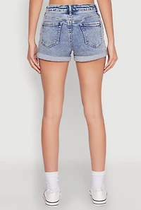 Womens WAX Distressed Fixed Cuff Denim Shorts, Blue, Size S