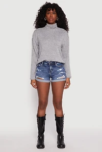 WAX Distressed Fixed Cuff Denim Shorts