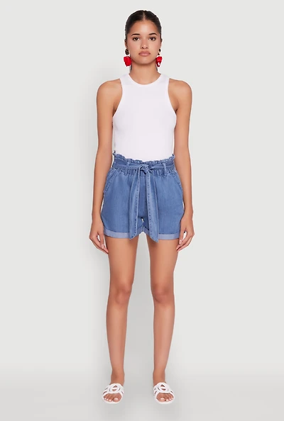 WAX Denim Paper Bag Waist Cuffed Shorts