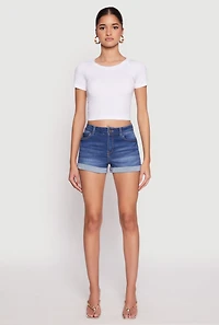 Womens WAX Fixed Cuff High Waist Denim Shorts, Blue, Size M