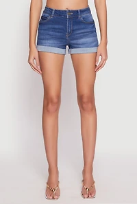 Womens WAX Fixed Cuff High Waist Denim Shorts, Blue, Size M