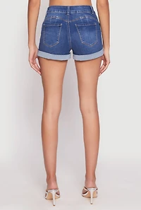 Womens WAX Fixed Cuff High Waist Denim Shorts, Blue, Size M