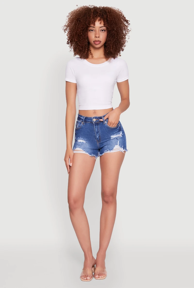 WAX Frayed Denim Shorts