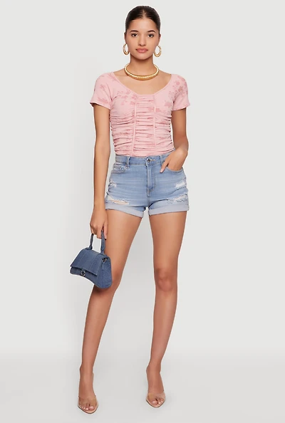 WAX High Waisted Distressed Denim Shorts