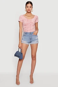 WAX High Waisted Distressed Denim Shorts
