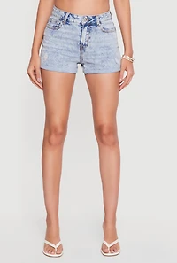 WAX Acid Wash Denim Distressed Fixed Cuff Shorts