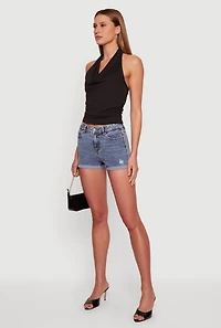 WAX Acid Wash Denim Distressed Fixed Cuff Shorts