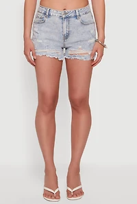 WAX Acid Wash Denim Frayed Fixed Cuff Shorts