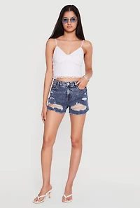 WAX Acid Wash Denim Frayed Fixed Cuff Shorts