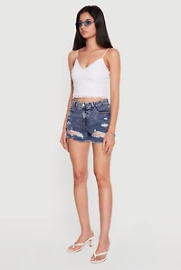 WAX Acid Wash Denim Frayed Fixed Cuff Shorts